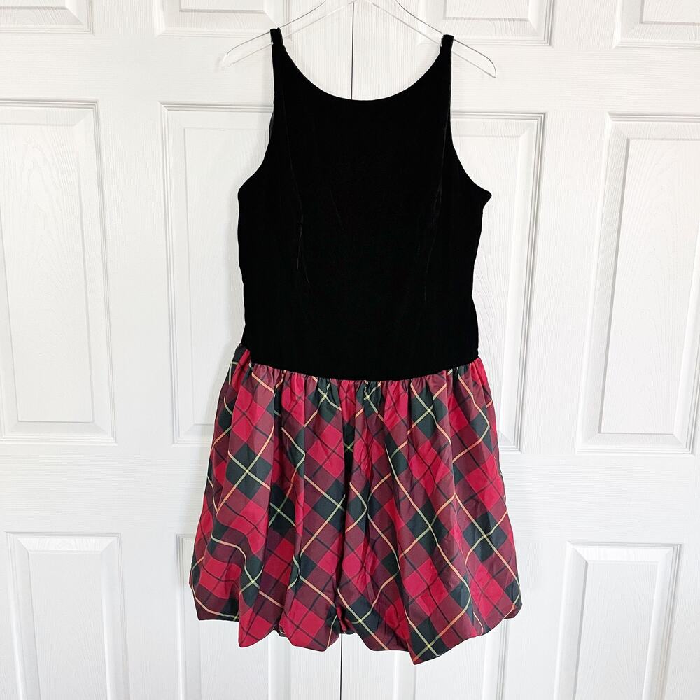 American Living Vintage Velvet Drop Waist Bubble Hem Tartan Plaid Dress